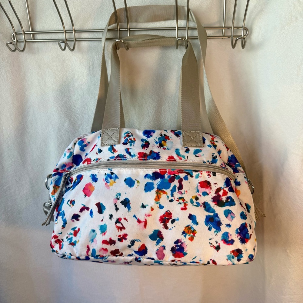 Juicy Couture Paint Splatter Nylon Satchel Shoulder Bag Crossbody Pom Pom Y2K - Picture 2 of 13